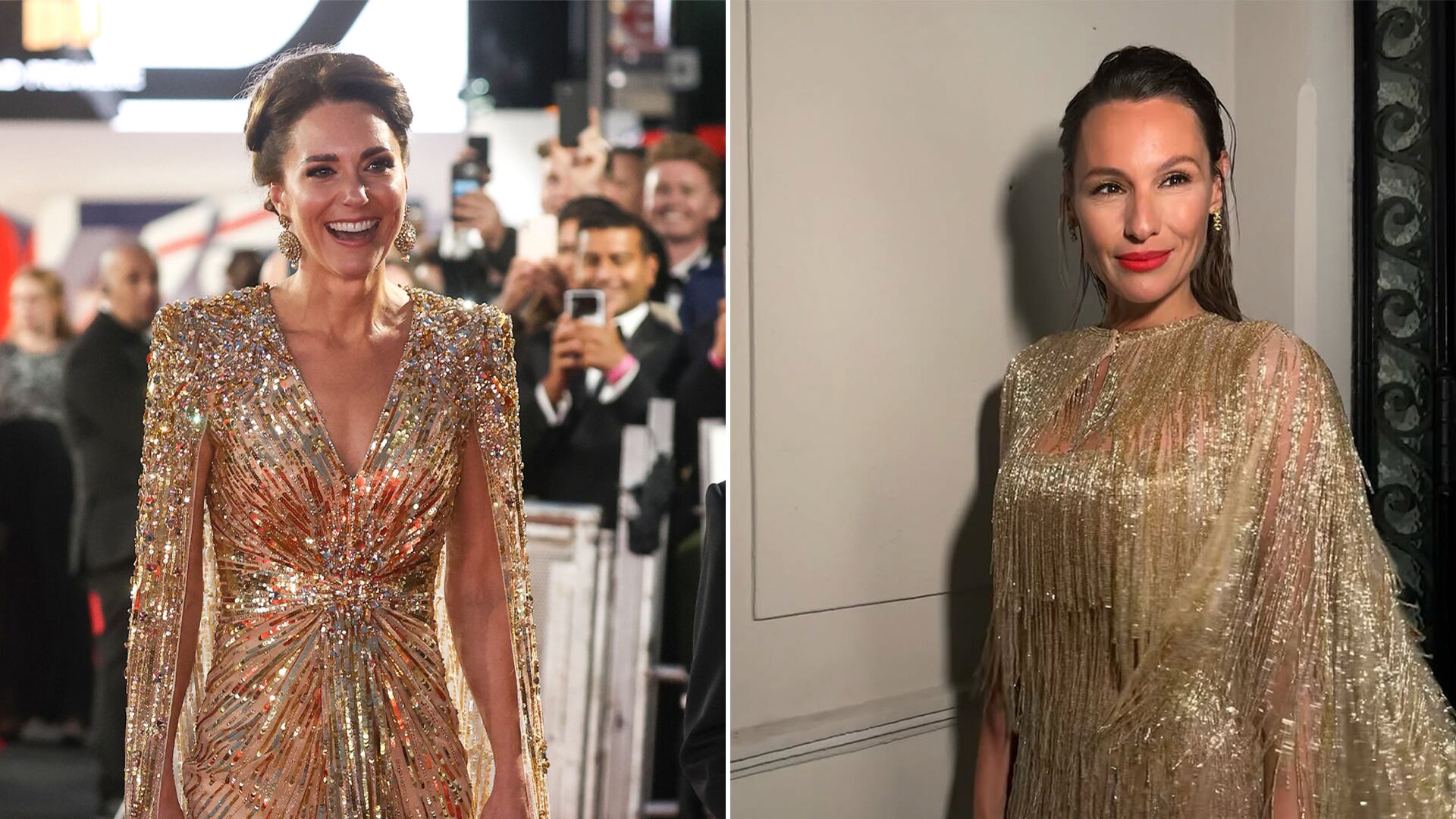 Pampita deslumbró en Buenos Aires con un vestido dorado que evoca el icónico look de Kate Middleton