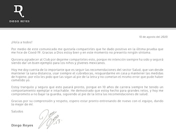 Comunicado de Diego Reyes (Foto: Twitter/ @Diego_Reyes13)