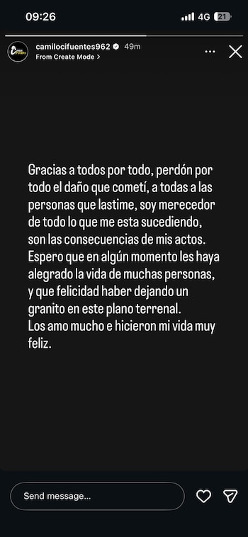 Camilo Cifuentes se despidió de redes tras las acusaciones de infidelidad - crédito @camilocifuentes962/ Instagram