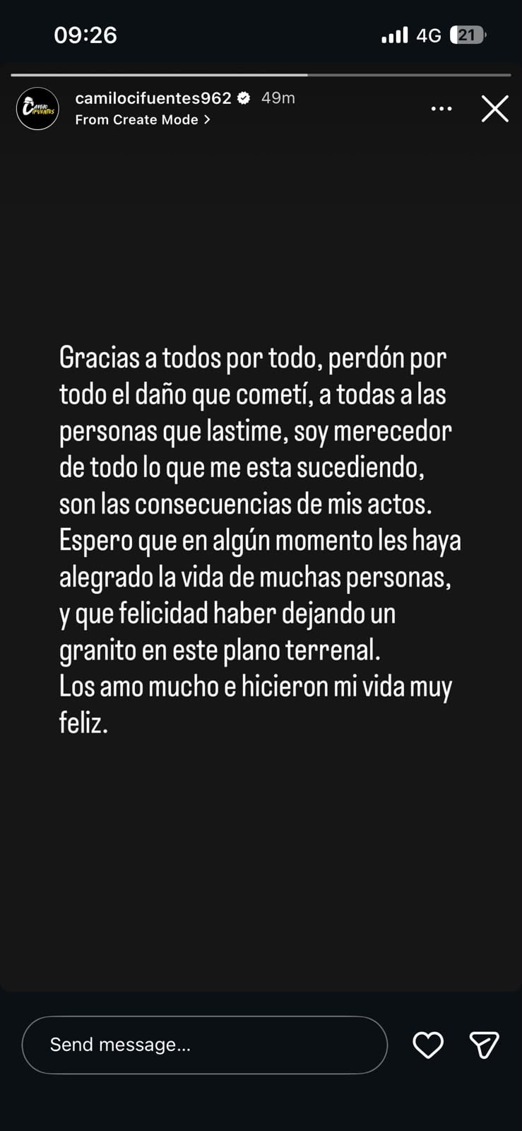 Camilo Cifuentes se despidió de redes tras las acusaciones de infidelidad - crédito @camilocifuentes962/ Instagram