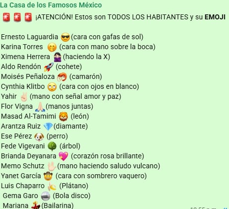La producción de La Casa de los Famosos México publicó la lista completa de emojis que corresponden a cada uno de los 18 habitantes que ingresaron al reality en 2026(rs)
