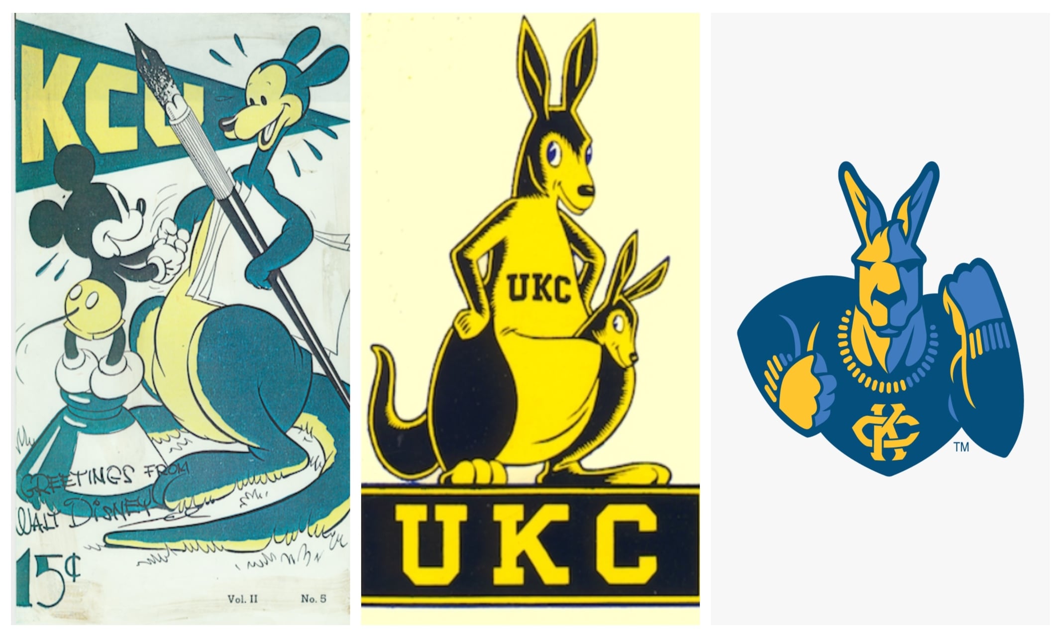 El escudo de la UMKC según pasaron los años (University of Missouri-Kansas City)