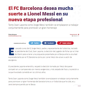 El comunicado del Barsa, con