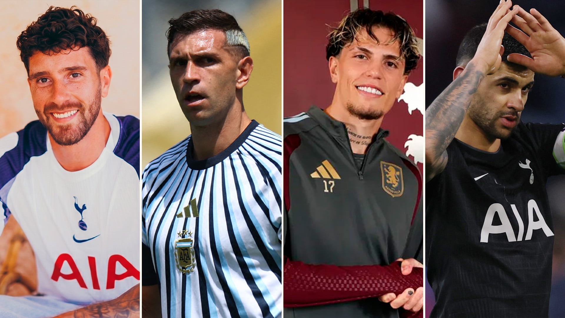 Marcos Senesi, Emiliano Martínez, Alejandro Garnacho y Cristian Romero