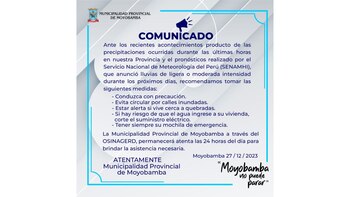 Comunicado de la municipalidad de
