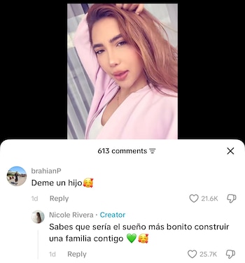 Brahian Palacios le pidió un hijo a Nicole Rivera a través de un comentario en redes sociales - @privlasupremaa / TikTok