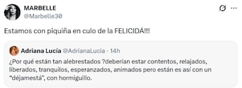 Tras el triunfo electoral de Abelardo de la Espriella, la cantante Adriana Lucía cuestionó la reacción de los simpatizantes y Marbelle respondió de forma contundente, avivando la conversación digital - crédito @Marbelle30/ X