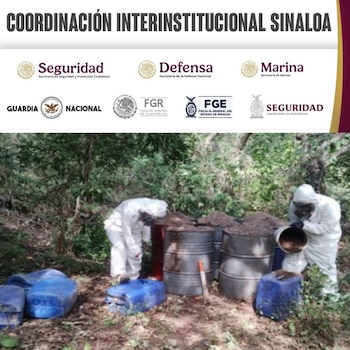 Autoridades inspeccionando uno de los