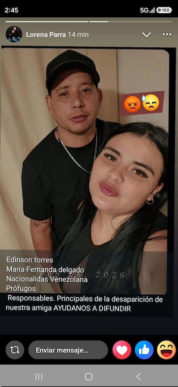 María Fernanda Delgado, junto a su pareja, en imágenes difundidas en el marco de la investigación por el caso del centro estético en Bogotá - crédito Lorena Parra/Facebook