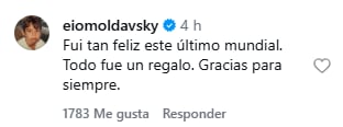 Eial Moldavsky recordó la felicidad que Messi le dio al país y afirmó que lo extrañarán “toda la vida”