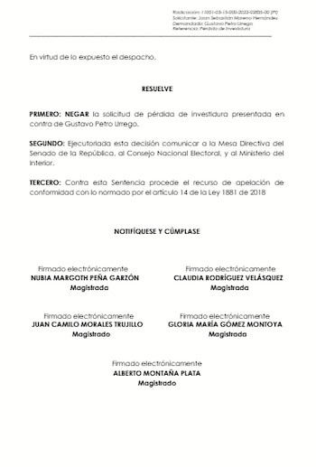 Fallo Consejo de Estado Gustavo Petro Pérdida de investidura - crédito Captura de Pantalla Consejo de Estado