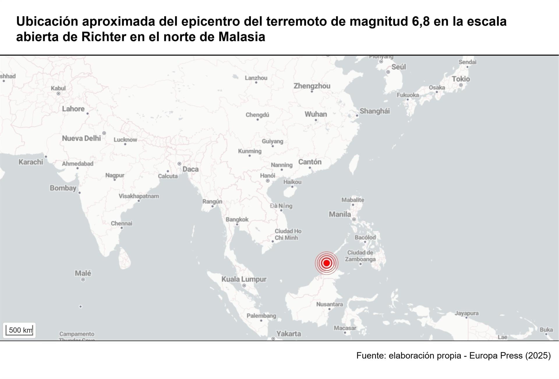 Registrado un terremoto de magnitud 6,8 en el noreste de Malasia