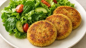 Receta de medallones de mijo con ensalada verde, rápida y fácil