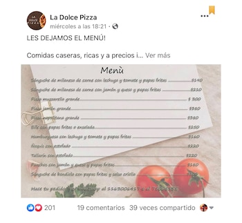 El menú que publicó otra