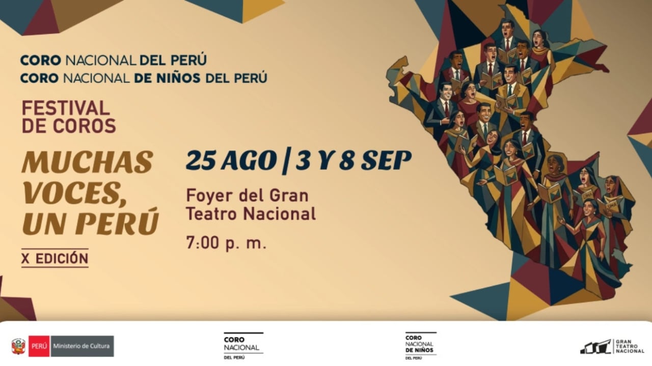 El Ministerio de Cultura de Perú promociona la décima edición del Festival de Coros Muchas Voces, Un Perú, en el Foyer del Gran Teatro Nacional de Lima.