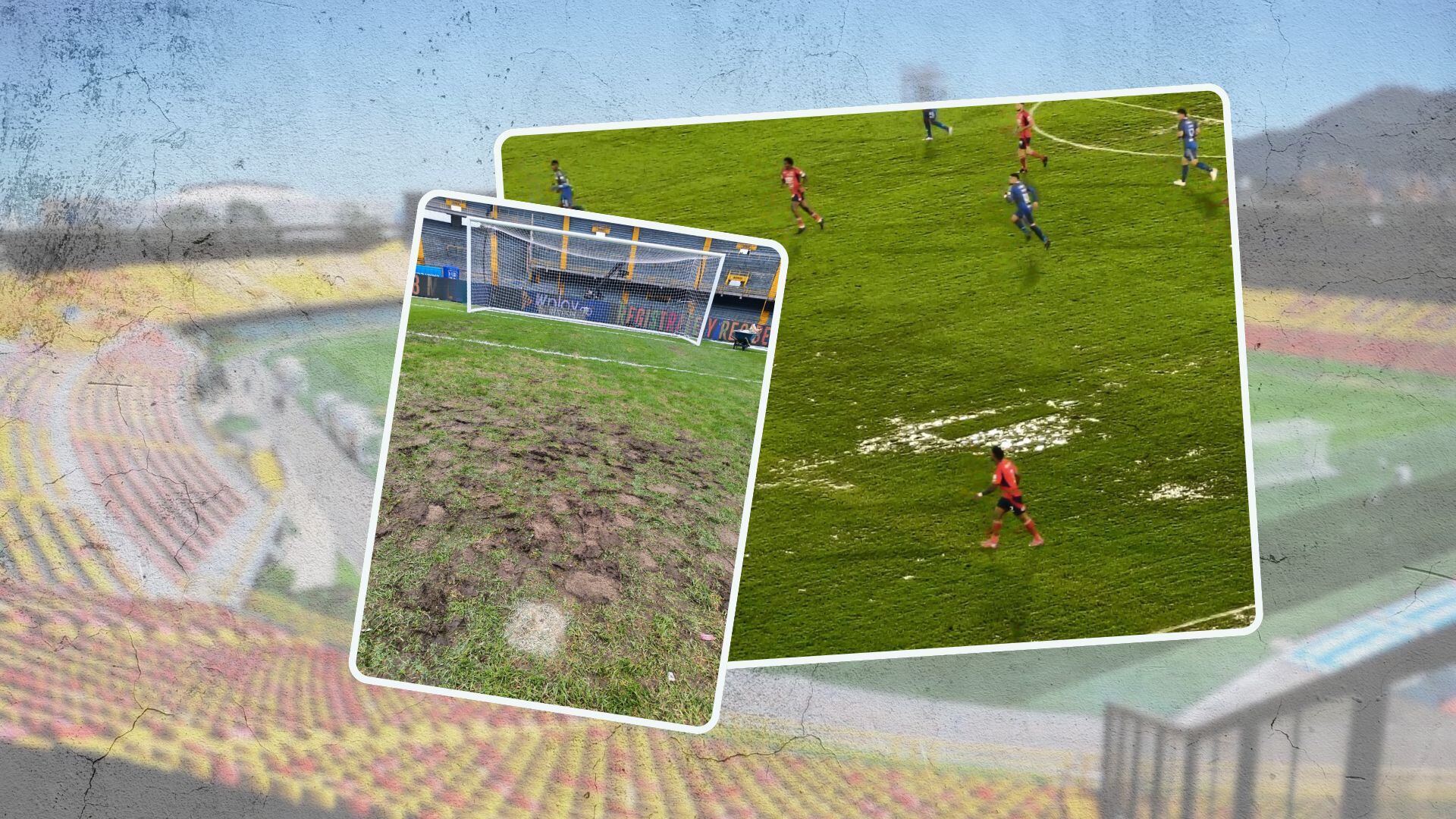Jugadores y aficionados denuncian condiciones inaceptables del campo de El Campín tras múltiples conciertos y lluvias recientes - crédito Montaje Johan Largo/Infobae-Redes Sociales/X