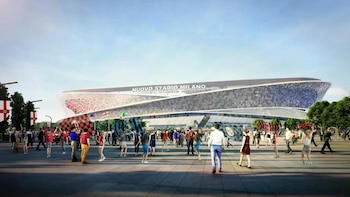La propuesta arquitectónica del estudio Manica incluye dos anillos entrelazados que simbolizan la relación entre ambos clubes (MANICA)