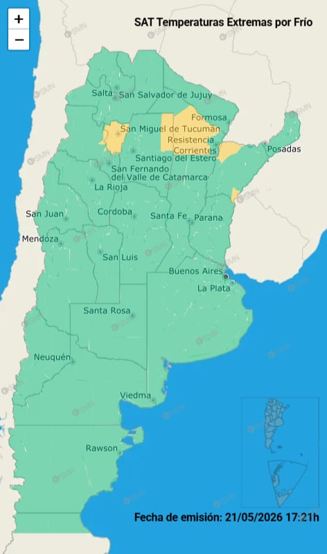 El mapa del frío extremo.