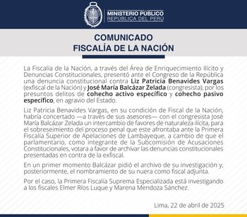 Comunicado de la Fiscalía