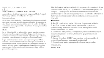 La periodista acudió a la Procuraduría para que investigue - crédito @SofyCasas_/X