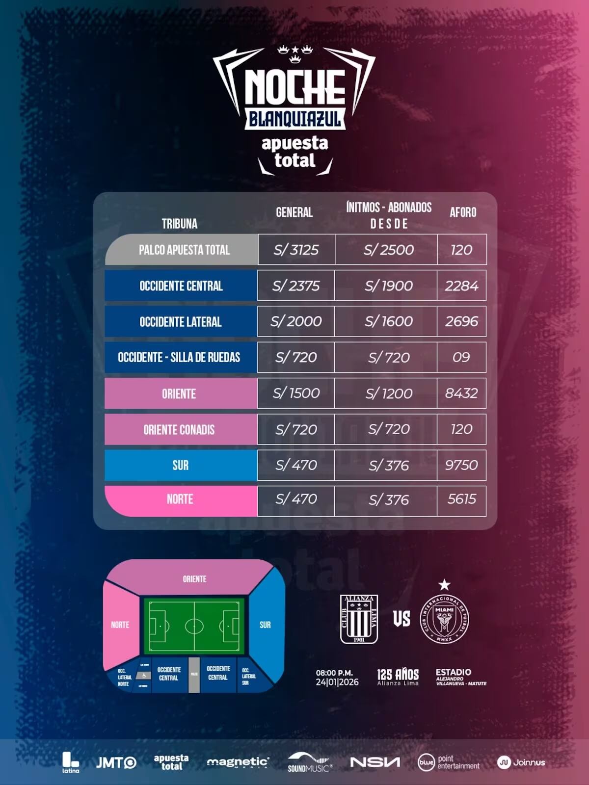 Alianza Lim se medirá ante Inter Miami en el Estadio Alejandro Villanueva de Matute. Crédito: Sound Music Entertainment.
