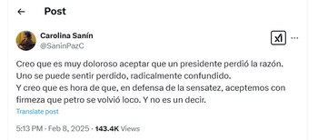 Carolina Sanín dijo en su