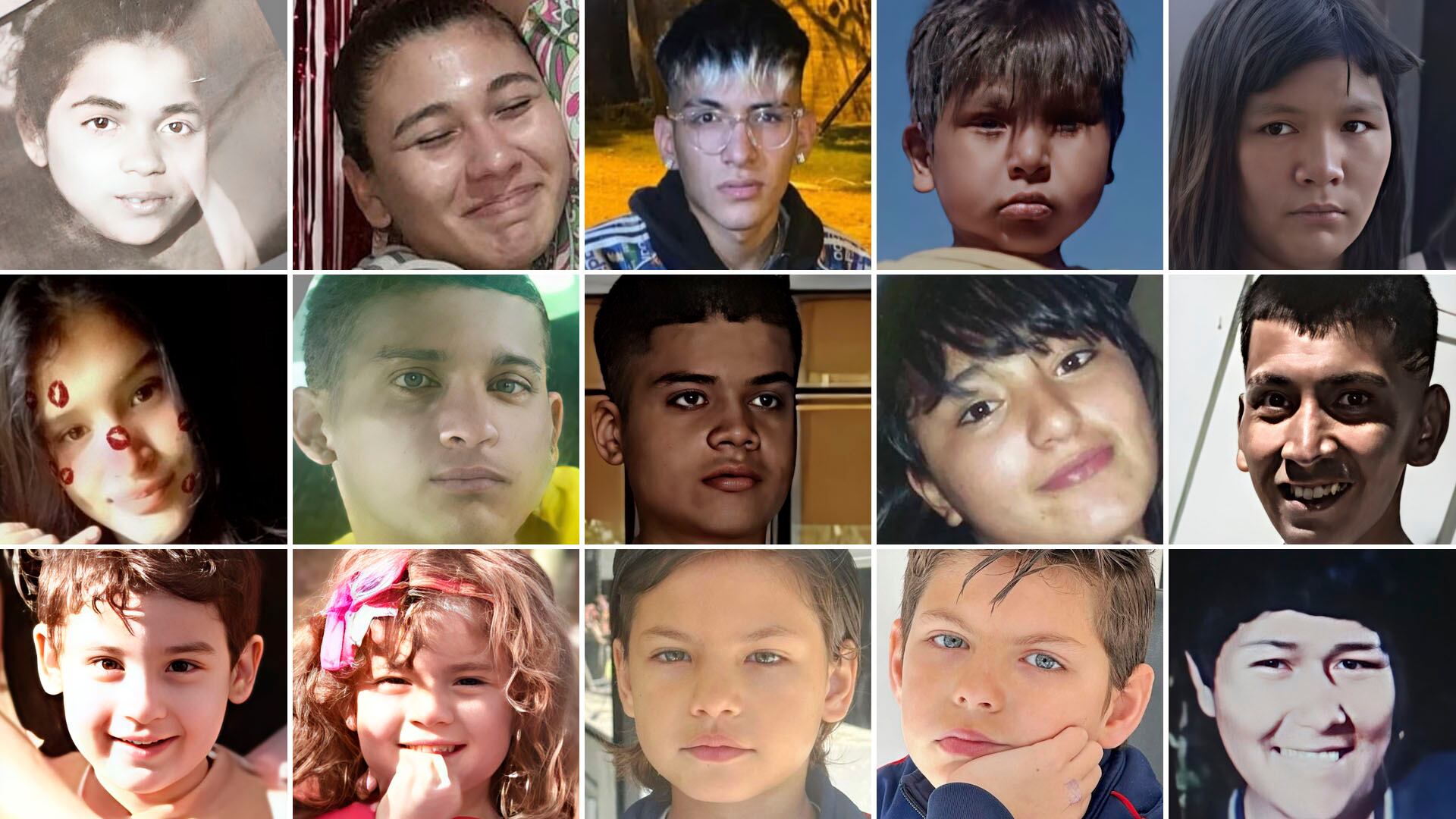 Varios de los niños que son buscados por Missing Children y sus familias