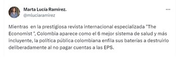 Publicación de Marta Lucía Ramírez,