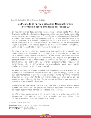 UNP solicito a Salvación NAcional