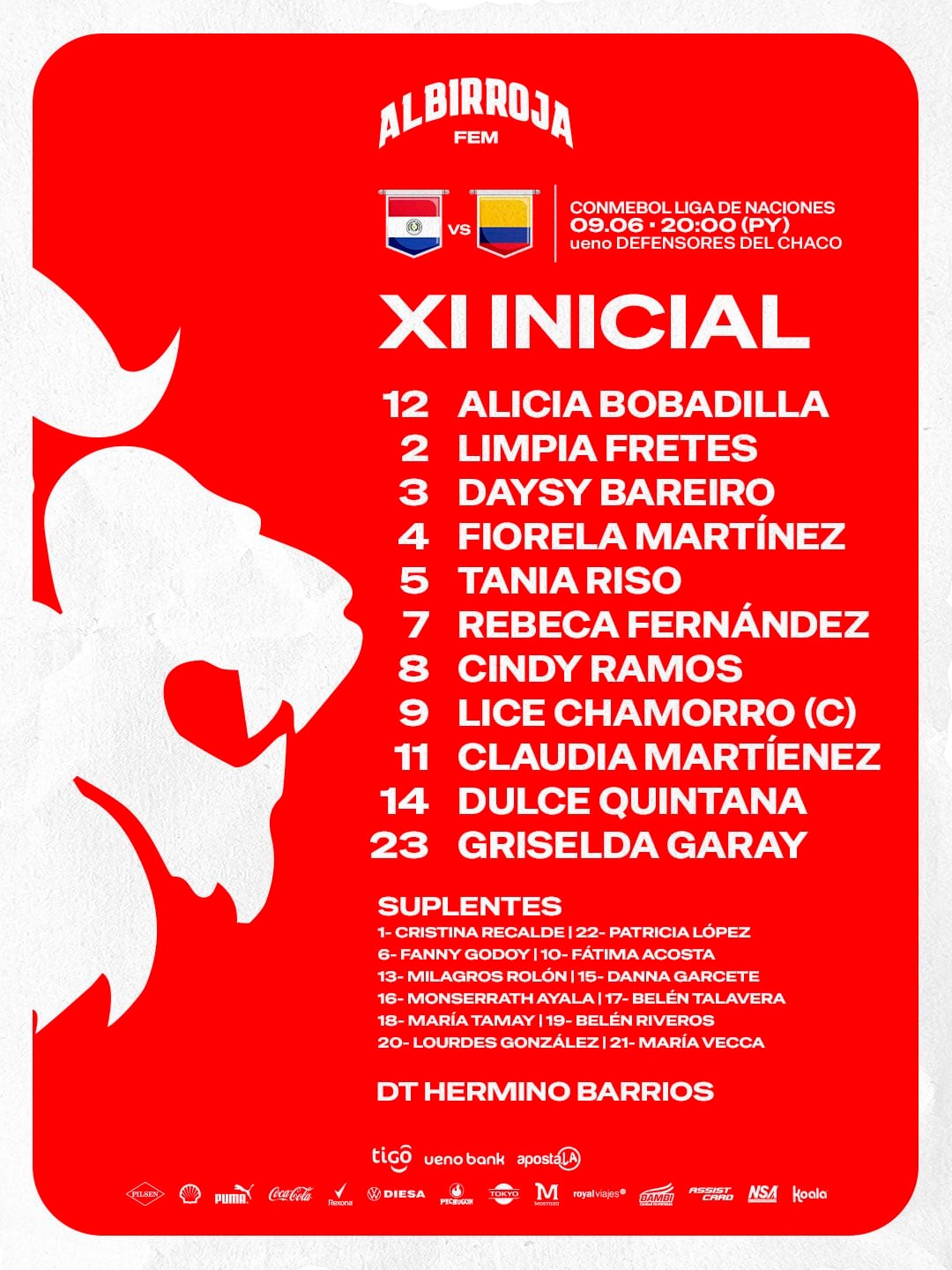 Esta es la alineación de Paraguay para buscar el cupo al repechaje del Mundial 2027 frente a Colombia - crédito @APFfutbolFEM/X
