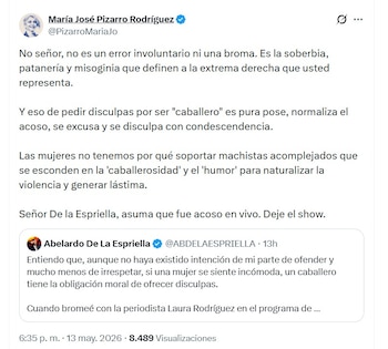 María José Pizarro cuestionó la explicación de Abelardo de la Espriella y rechazó la disculpa, al afirmar que no consideraba creíble su versión de los hechos - crédito @PizarroMariaJo/X