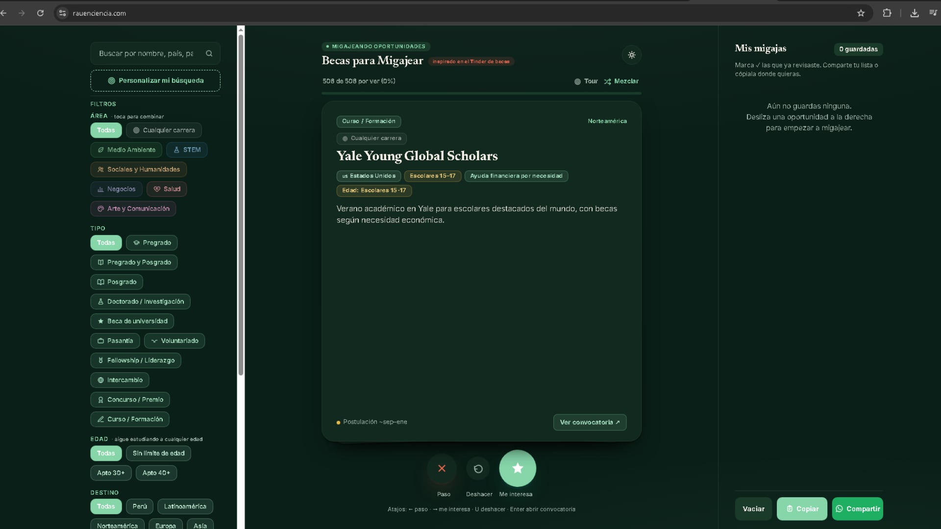 Su iniciativa nació de una experiencia personal: durante su formación encontró numerosas convocatorias, pero también dificultades para localizar y organizar la información. Captura de pantalla