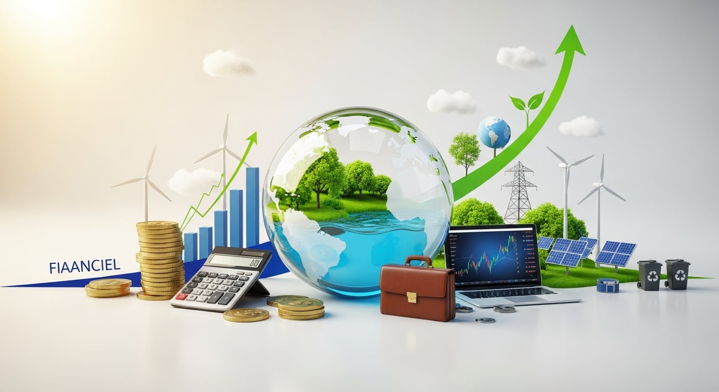 La integración de la gestión financiera con la sostenibilidad ambiental es clave para un futuro próspero, representado por elementos como la energía renovable, la inversión en recursos naturales y el crecimiento económico responsable. (Imagen Ilustrativa Infobae)
