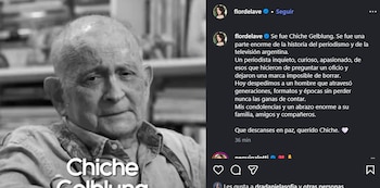 El posteo de Florencia de la V al conocerse la muerte del periodista (Instagram)