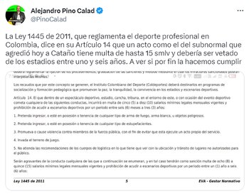Alejandro Pino citó el reglamento