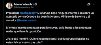 Paloma Valencia - crédito @PalomaValenciaL/X