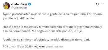 Cristorata enfrenta nueva polémica por frases racistas y discriminatorias: pidió disculpas y quedó bajo investigación