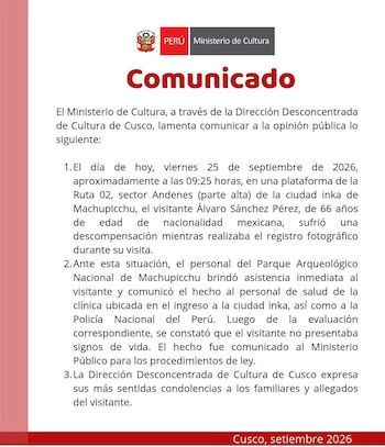 Comunicado del Mincul.