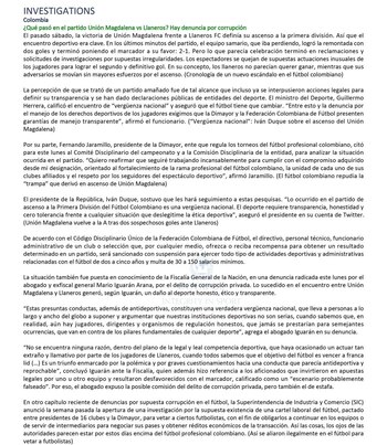 Comunicado de Interpol sobre la investigación de la liga de ascenso de Colombia