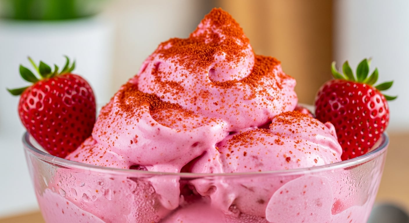 La receta de helado de fresa con chile utiliza ingredientes simples y no requiere equipo especializado, lo que facilita su preparación casera. - (Imagen Ilustrativa Infobae)