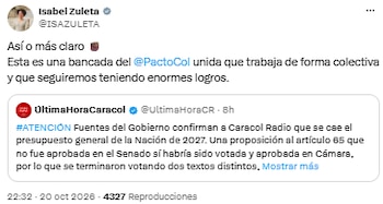 Isabel Zuleta destacó la unidad del Pacto Histórico ante la denuncia presupuestal - crédito @ISAZULETA/X