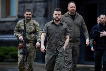 Ukrainian President Volodymyr Zelenskiy arrives