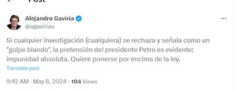 Alejandro Gaviria responde al presidente Gustavo Petro - crédito @agaviriau