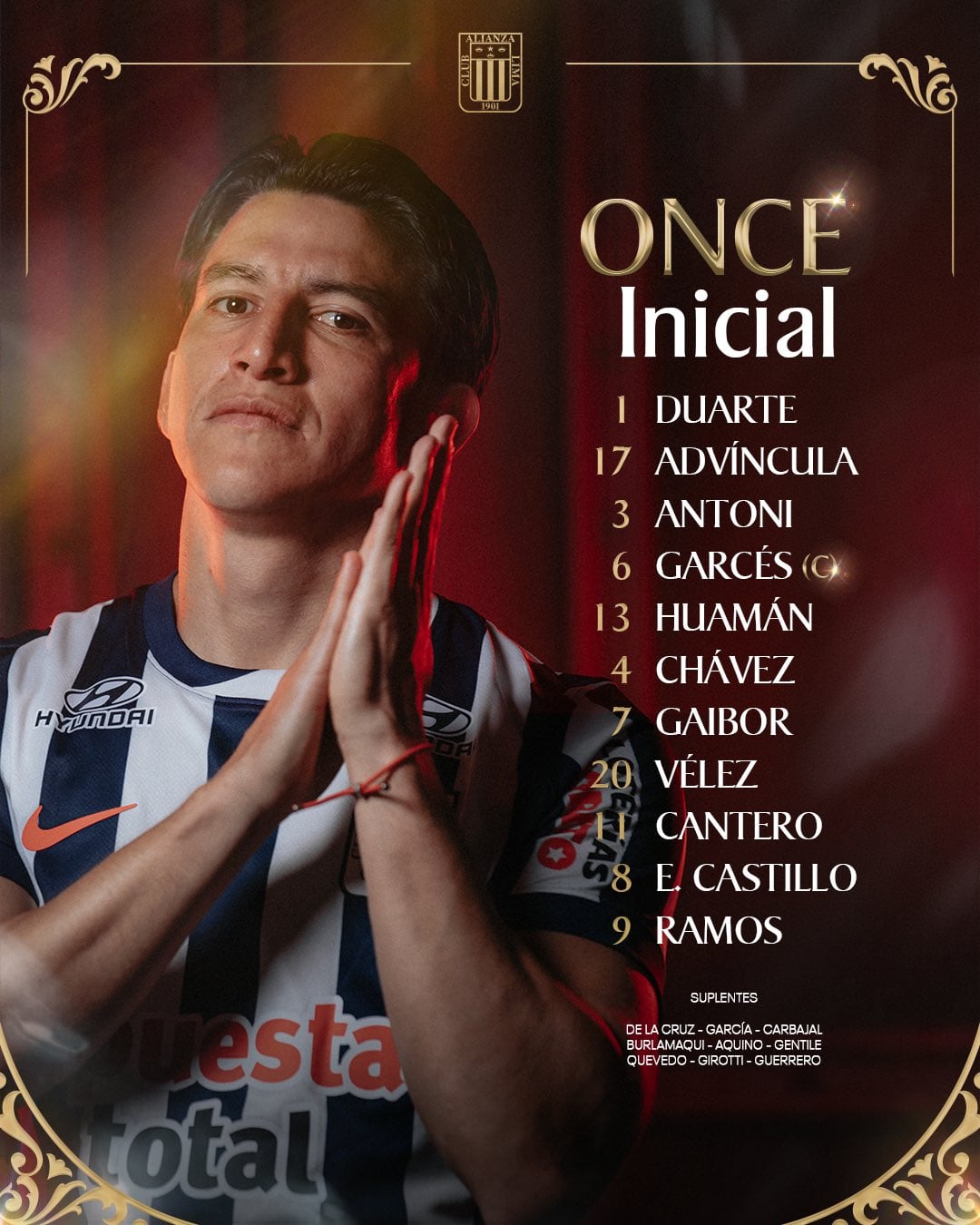 Once inicial de Alianza Lima para el duelo ante Alianza Atlético por Liga 1 2026 - Crédito: Club Alianza Lima.