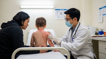 Un doctor examina la erupción