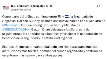 Estados Unidos reiteró su compromiso de cooperación con Honduras. (FOTO: Embajada de EEUU en Tegucigalpa)