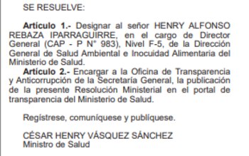 Henry Rebaza fue designado director