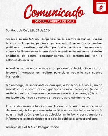 América de Cali se refirió