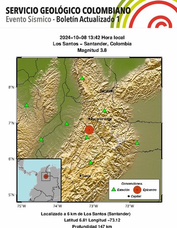 Sismo de 3.8 en Los Santo, Santander - crédito @sgcol / X