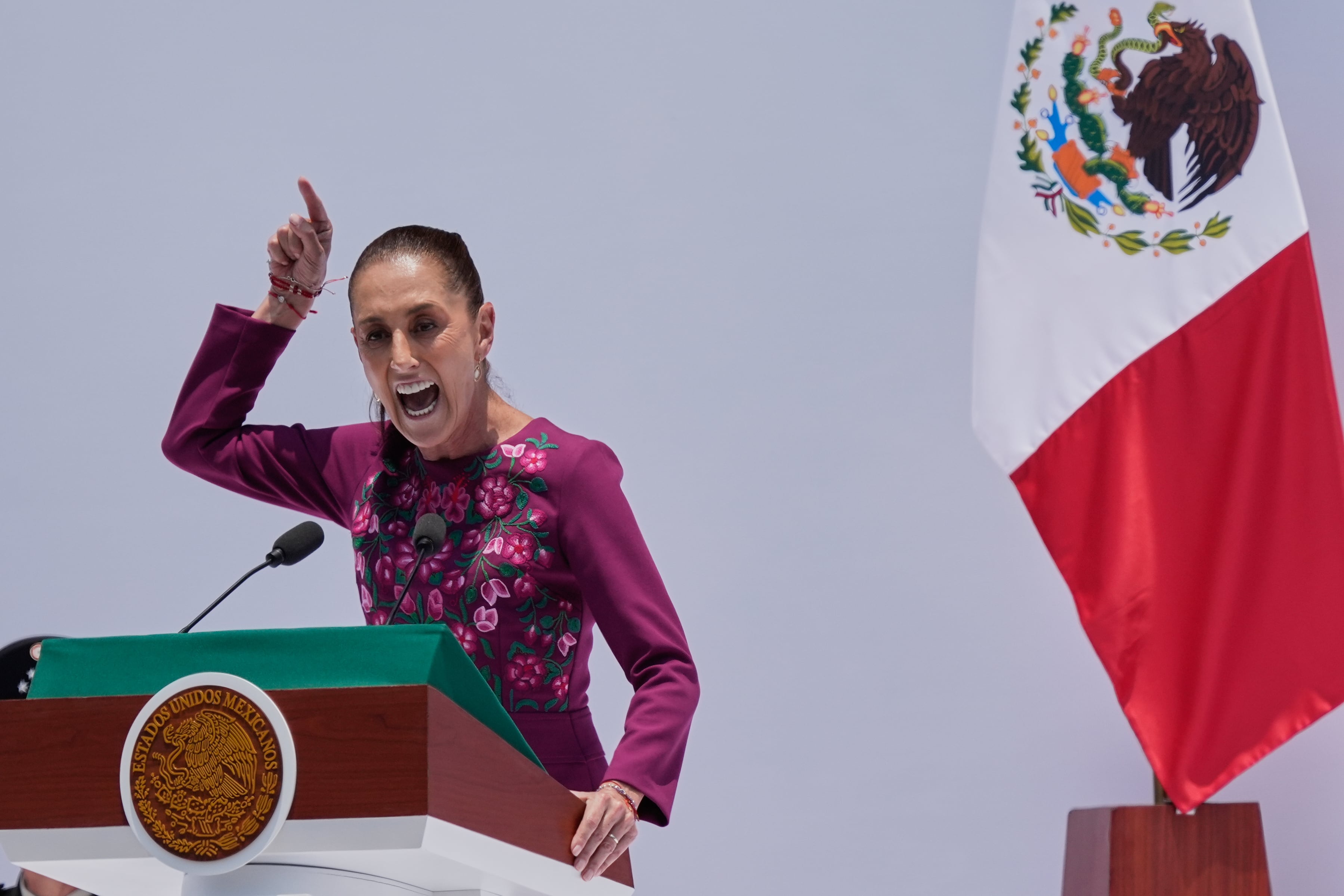 La dirigente reafirma su respaldo al proyecto político encabezado por Claudia Sheinbaum. (AP Foto/Marco Ugarte)